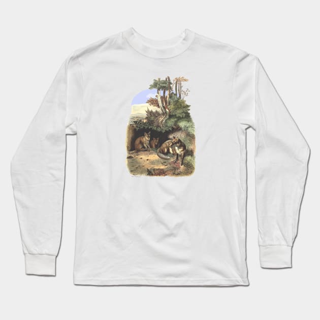 Foxes family in the forest Long Sleeve T-Shirt by Biophilia